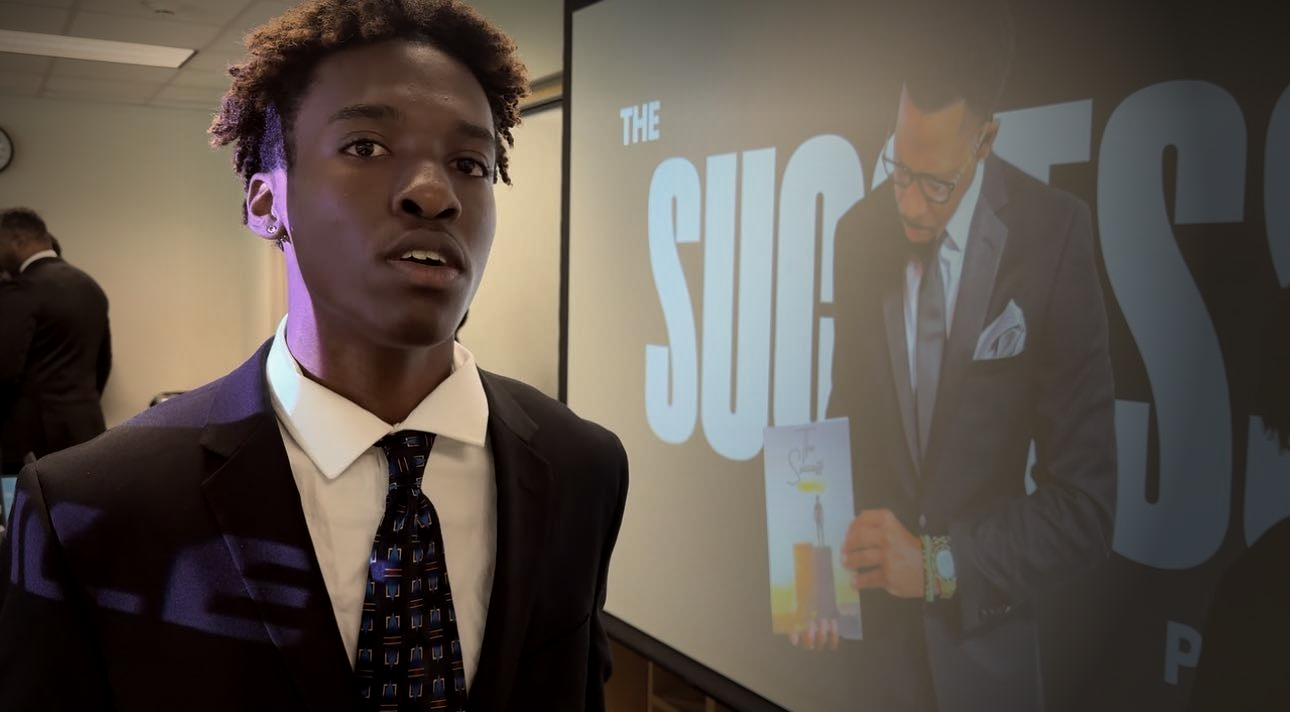 A young man speaking after The Success Profile Experience with 100 Black Men of Los Angeles